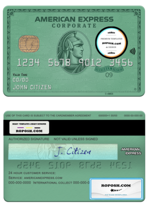 USA Heritage bank AMEX green card template in PSD format, fully editable