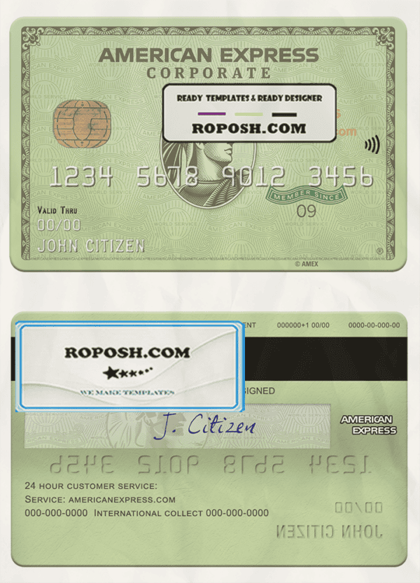 USA Massachusetts Radius bank AMEX green card template in PSD format, fully editable