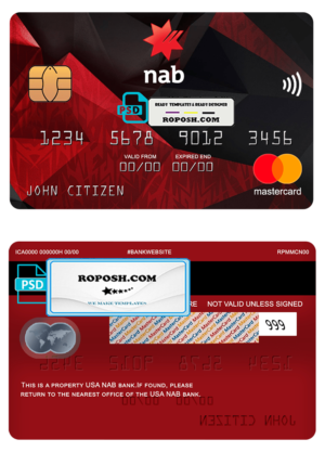 USA NAB bank mastercard fully editable template in PSD format