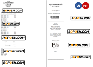 USA New York Abercrombie & Fitch payment check/receipt template Word and PDF template, fully editable