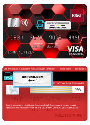 USA North Carolina BB&T Corp. bank visa signature card fully editable template in PSD format