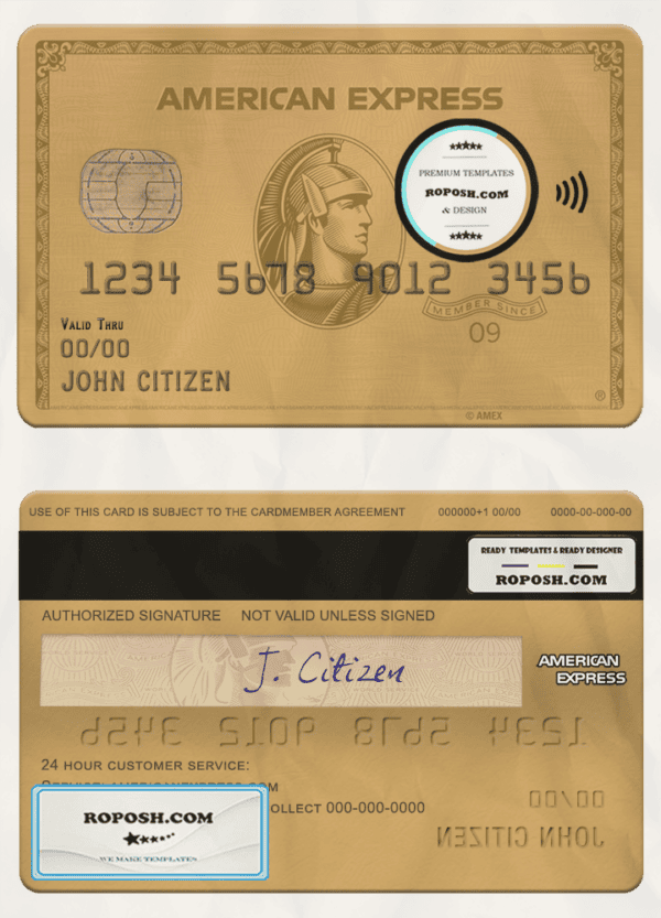 USA Texas 5Point Credit Union bank AMEX gold card template in PSD format, fully editable