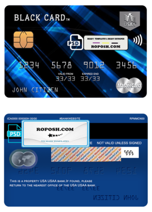 USA USAA bank mastercard, fully editable template in PSD format