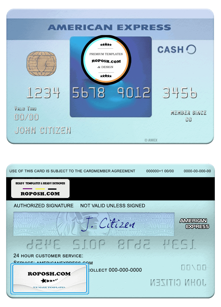 USA California BlueVine bank Blue Cash Everyday® card from Amex template in PSD format, fully editable