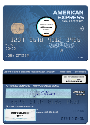 USA Fifth Third bank AMEX blue cash preferred card template in PSD format, fully editable