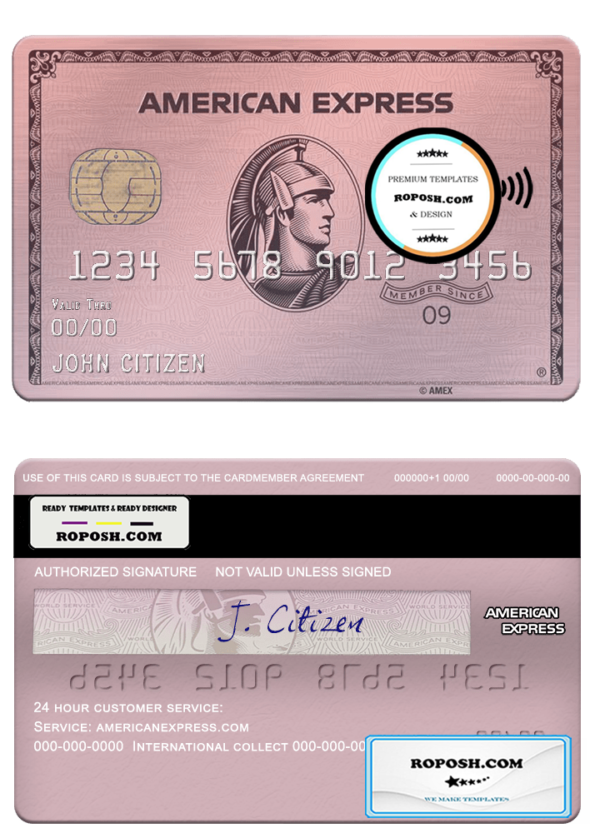 USA Indiana Centier bank AMEX rose gold card template in PSD format, fully editable