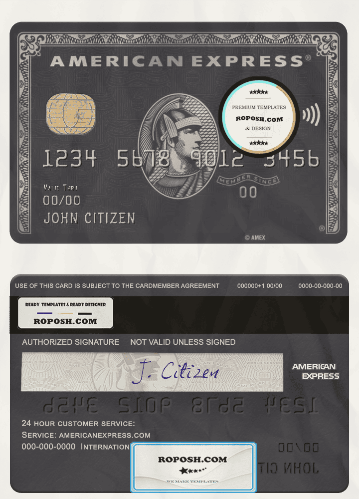 USA JP Morgan Chase bank AMEX black card template in PSD format, fully editable
