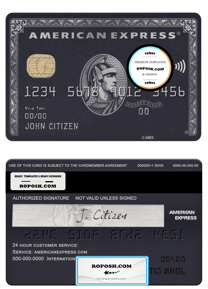 USA JP Morgan Chase bank AMEX black card template in PSD format, fully editable
