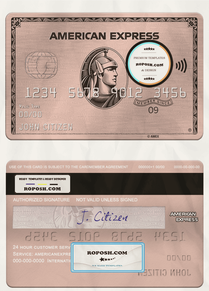 USA Missouri Together Credit Union bank AMEX rose gold card template in PSD format, fully editable