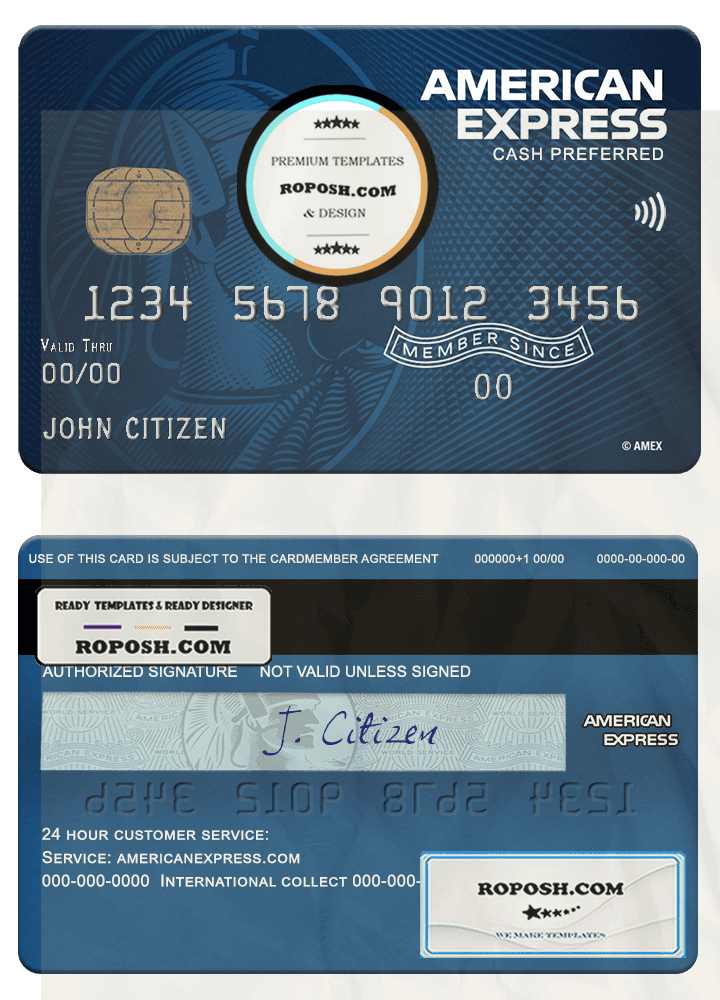 USA North Carolina BB&T Corp. bank AMEX blue cash preferred card template in PSD format, fully editable