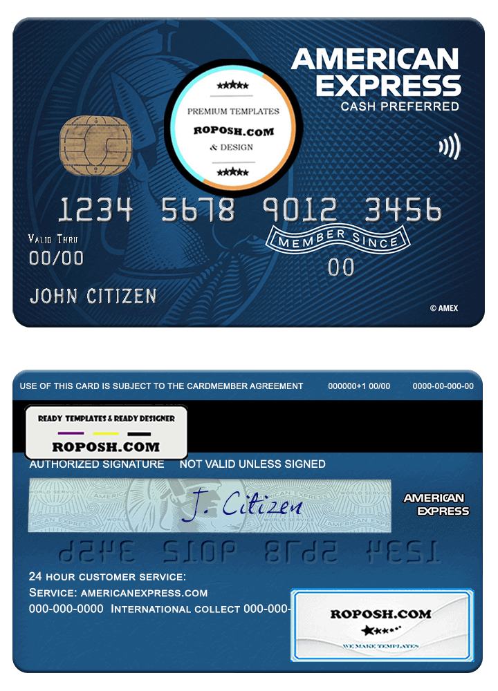 USA North Carolina BB&T Corp. bank AMEX blue cash preferred card template in PSD format, fully editable