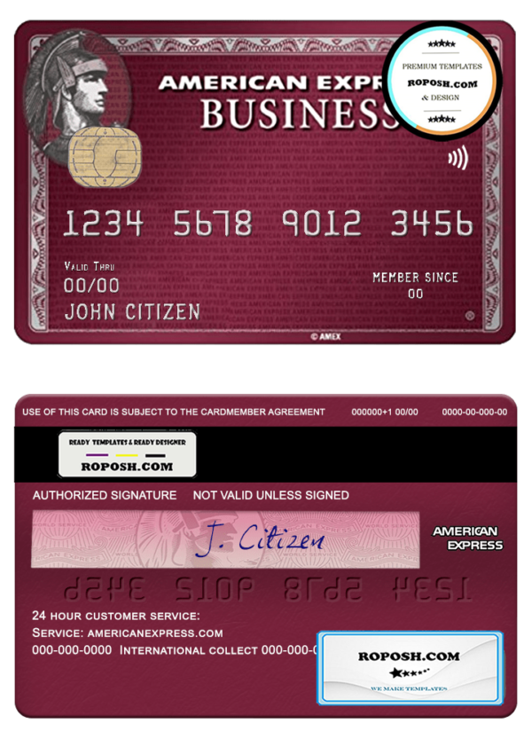 USA San Francisco CHIME bank AMEX business plum card template in PSD format, fully editable