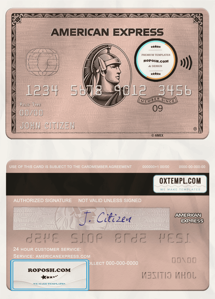 USA University of Southern Indiana bank AMEX rose gold metal card template in PSD format, fully editable