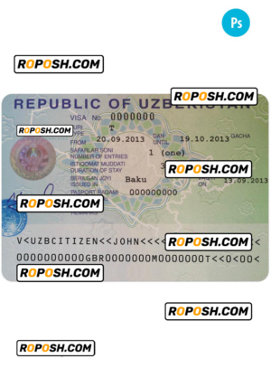 Uzbekistan entry visa PSD template, fully editable