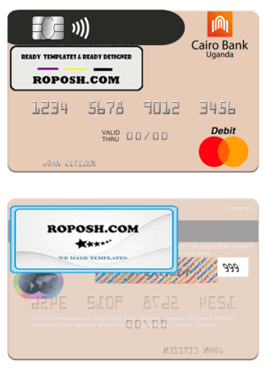 Uganda Cairo Bank Uganda mastercard template in PSD format