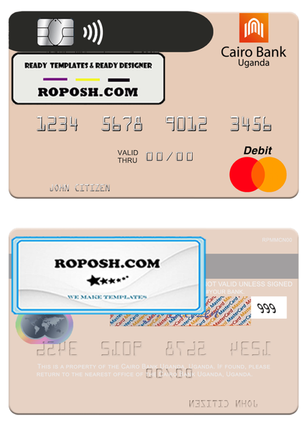 Uganda Cairo Bank Uganda mastercard template in PSD format
