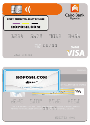 Uganda Cairo Bank Uganda visa debit card template in PSD format
