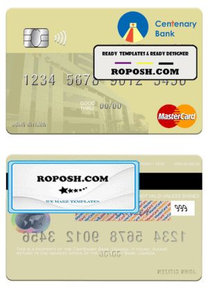 Uganda Centenary Bank mastercard template in PSD format