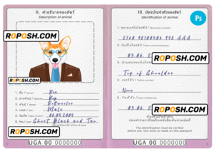 Uganda dog (animal, pet) passport PSD template, fully editable
