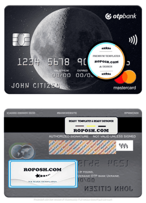 Ukraine OTP bank mastercard, fully editable template in PSD format