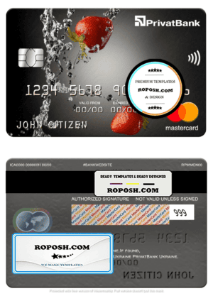 Ukraine PrivatBank mastercard, fully editable template in PSD format