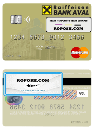 Ukraine Raiffeisen Bank mastercard template in PSD format