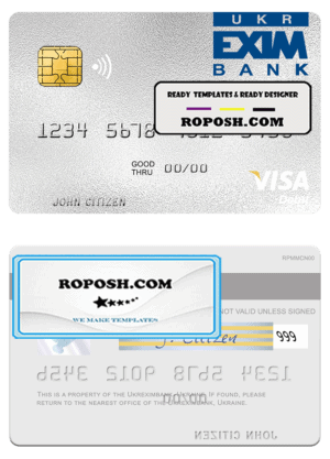 Ukraine Ukreximbank visa debit card template in PSD format