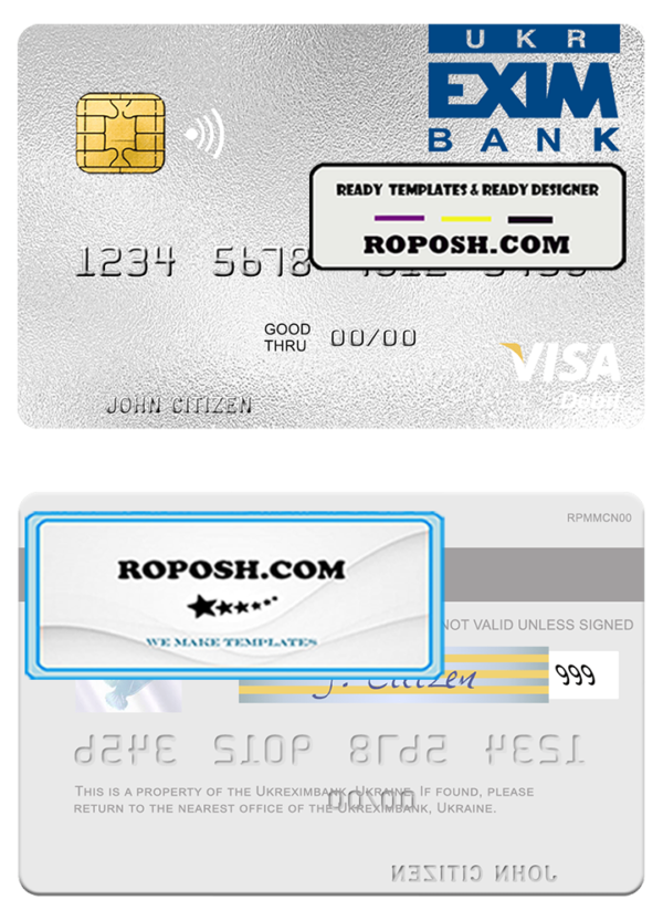 Ukraine Ukreximbank visa debit card template in PSD format