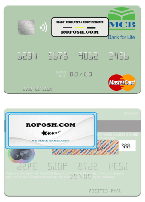 United Arab Emirates MCB Bank mastercard template in PSD format