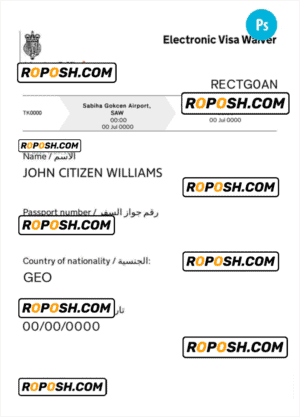 United Kingdom electronic visa waiver PSD template, fully editable
