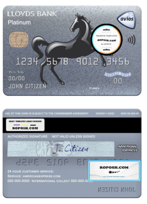 United Kingdom Lloyds american express platinum card template in PSD format, fully editable