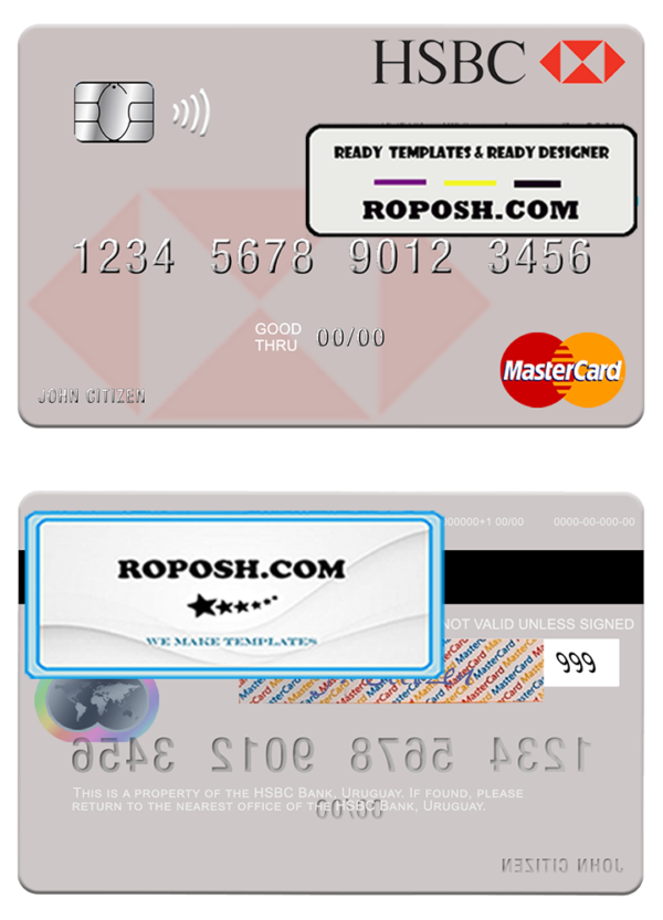 Uruguay HSBC Bank mastercard template in PSD format