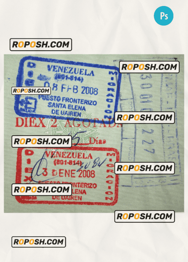 VENEZUELA visa stamp PSD template, with fonts