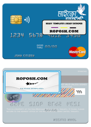 Vanuatu Asia Merchant Bank Limited mastercard template in PSD format