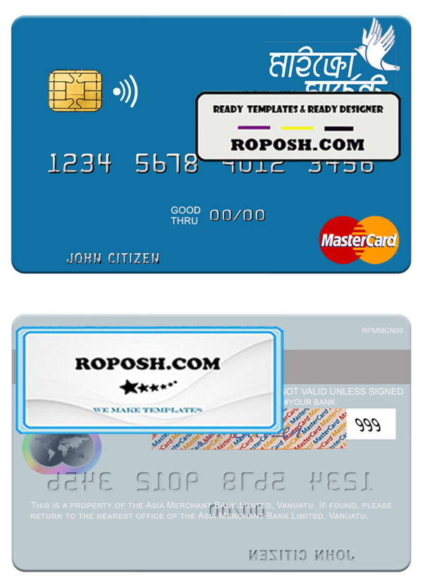 Vanuatu Asia Merchant Bank Limited mastercard template in PSD format