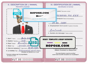 Vanuatu cat (animal, pet) passport PSD template, completely editable