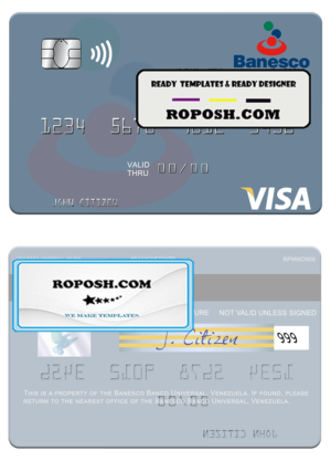 Venezuela Banesco Banco Universal visa debit card template in PSD format
