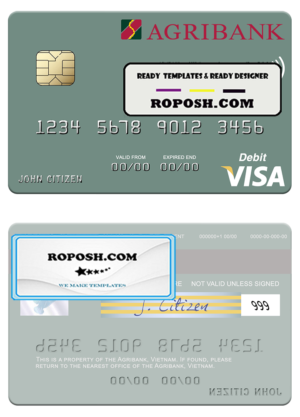 Vietnam Agribank visa debit card template in PSD format