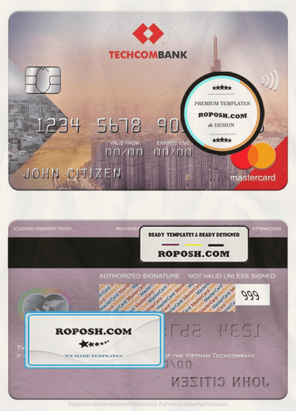 Vietnam Techcombank mastercard, fully editable template in PSD format