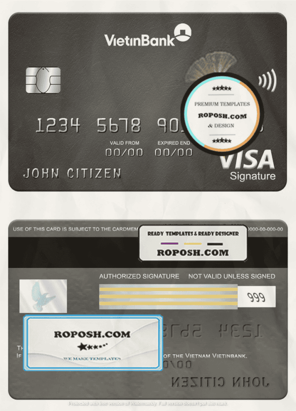Vietnam Vietinbank visa signature card, fully editable template in PSD format