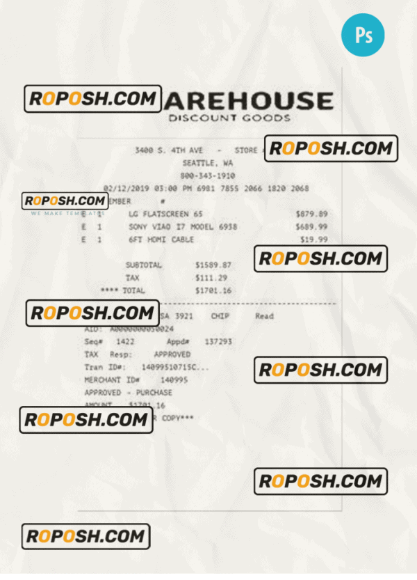WAREHOUSE receipt PSD template