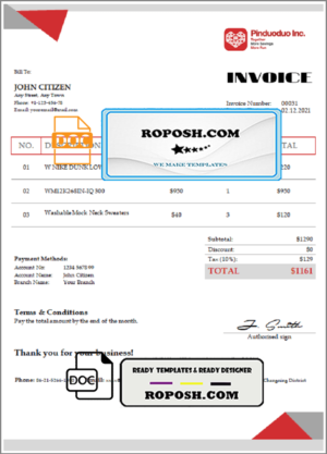 USA Pinduoduo invoice template in Word and PDF format, fully editable