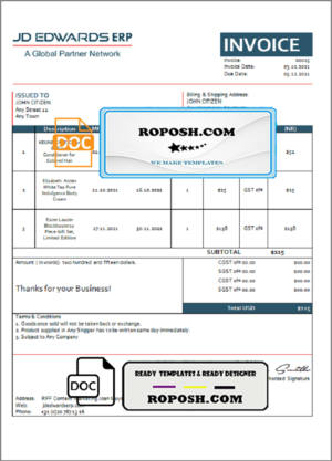 USA JD invoice template in Word and PDF format, fully editable