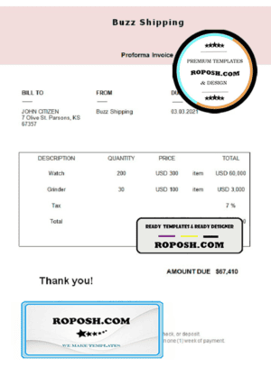USA Buzz Shipping invoice template in Word and PDF format, fully editable