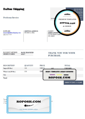 USA Dalton Shipping invoice template in Word and PDF format, fully editable