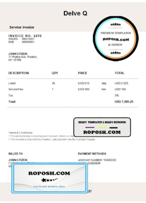 USA Delve Q invoice template in Word and PDF format, fully editable