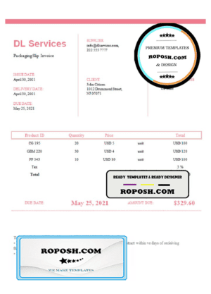 USA DL Services invoice template in Word and PDF format, fully editable