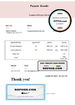 USA Fayair Goods invoice template in Word and PDF format, fully editable