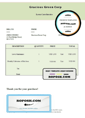 USA Gracious Green Corp invoice template in Word and PDF format, fully editable