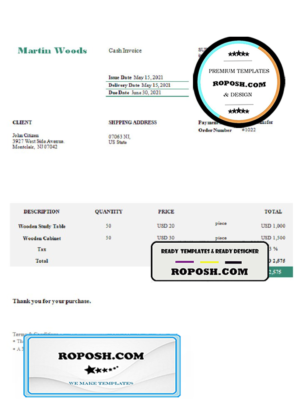 USA Martin Woods invoice template in Word and PDF format, fully editable